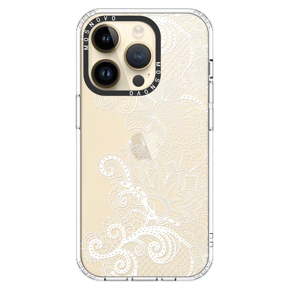 Lacy White Flower Phone Case - iPhone 14 Pro Case - MOSNOVO