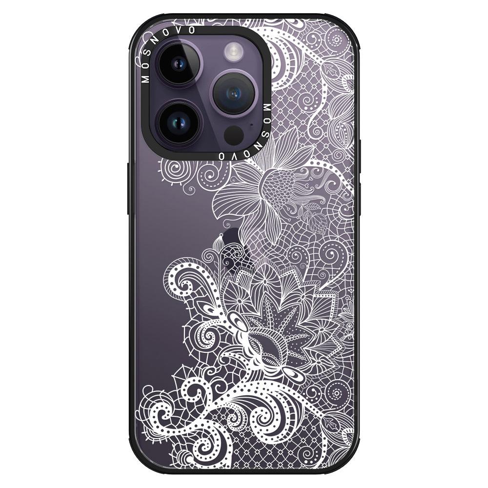 Lacy White Flower Phone Case - iPhone 14 Pro Case - MOSNOVO