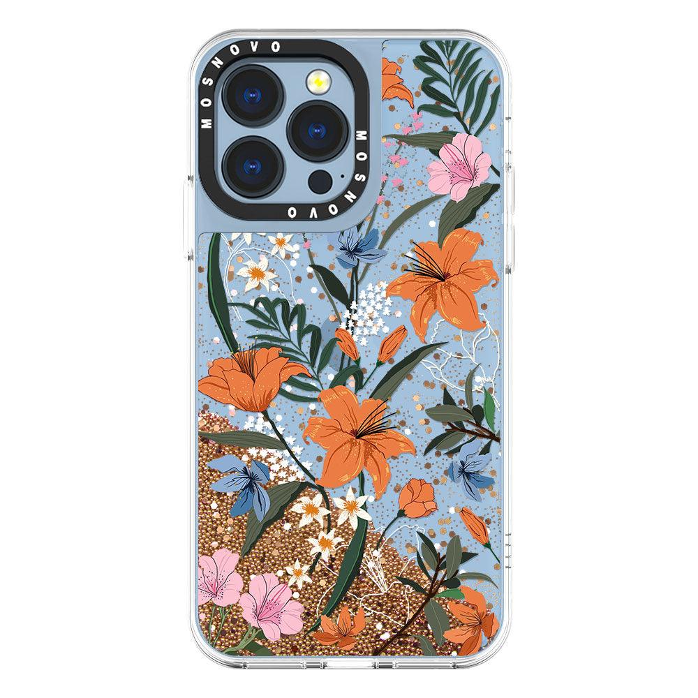 Lily Floral Flower Glitter Phone Case - iPhone 13 Pro Case - MOSNOVO