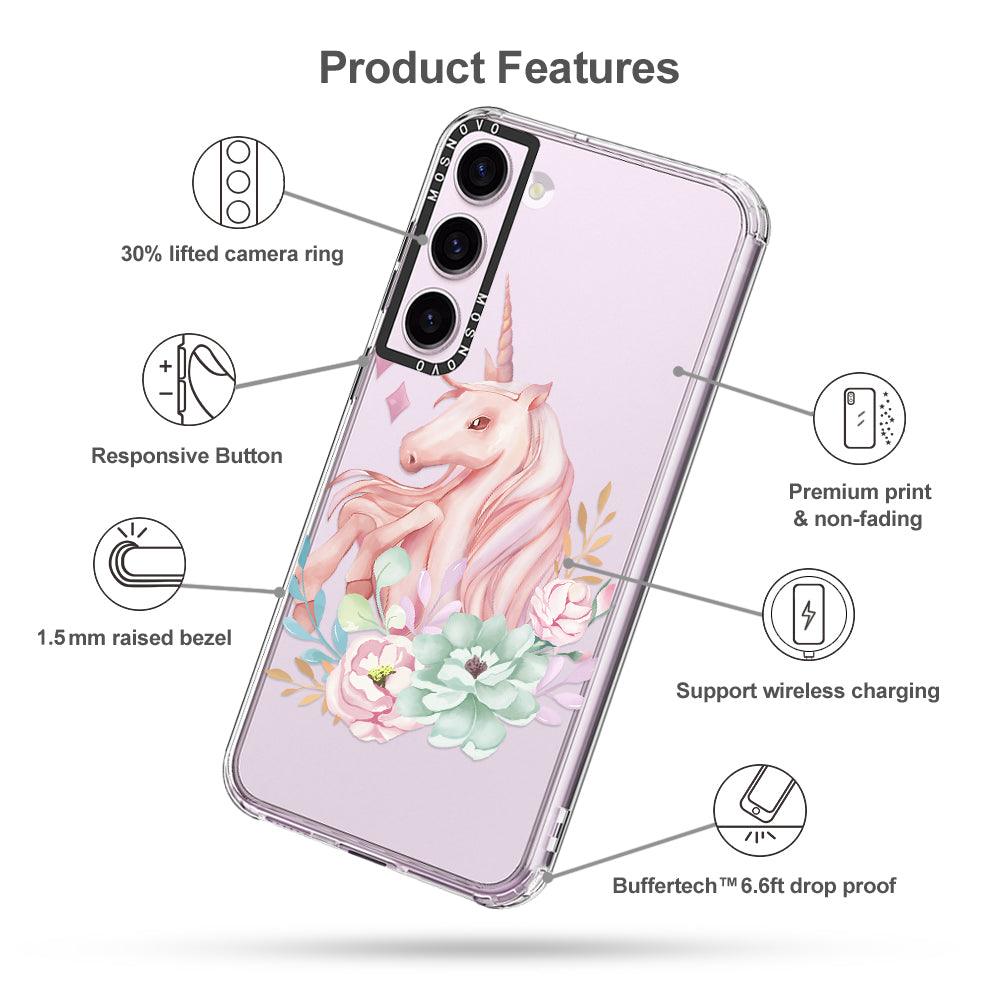 Pastel Flower Unicorn Phone Case - Samsung Galaxy S23 Plus Case - MOSNOVO