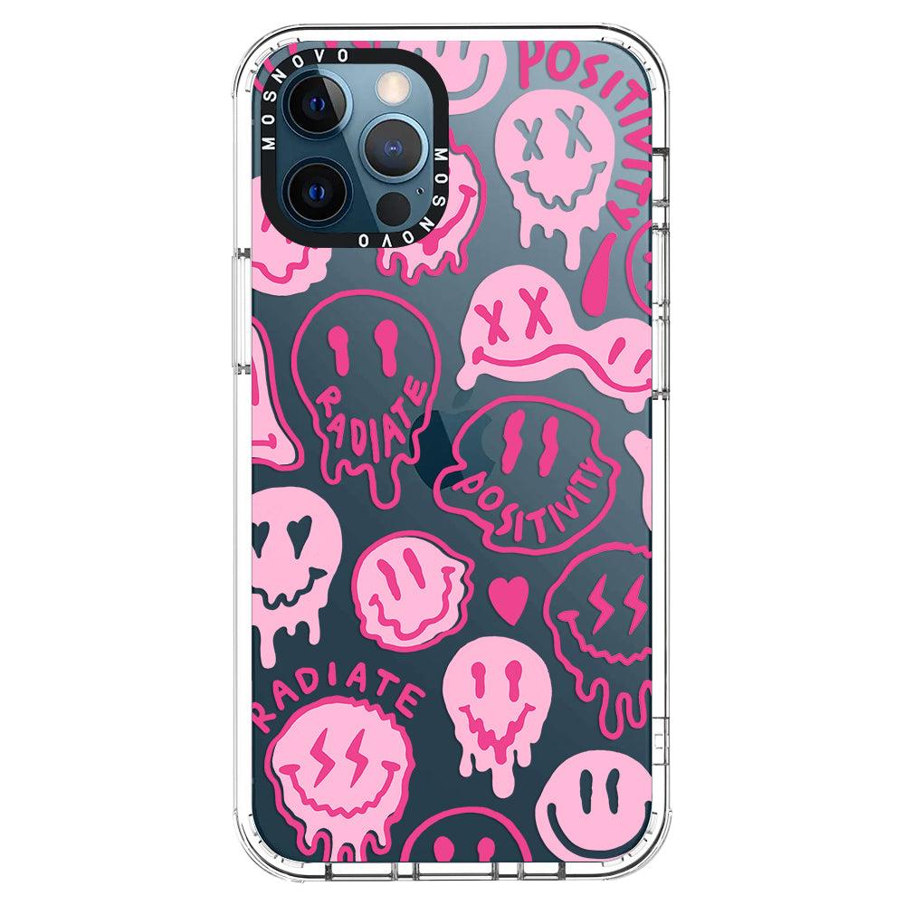 Pink Dripping Smiles Positivity Radiate Face Phone Case - iPhone 12 Pro Max Case - MOSNOVO