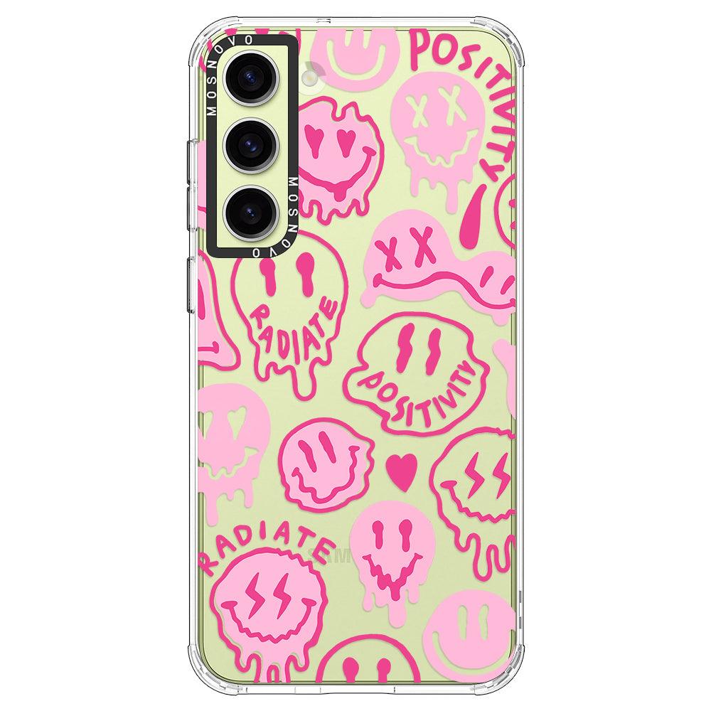 Pink Dripping Smiles Positivity Radiate Face Phone Case - Samsung Galaxy S23 Plus Case - MOSNOVO