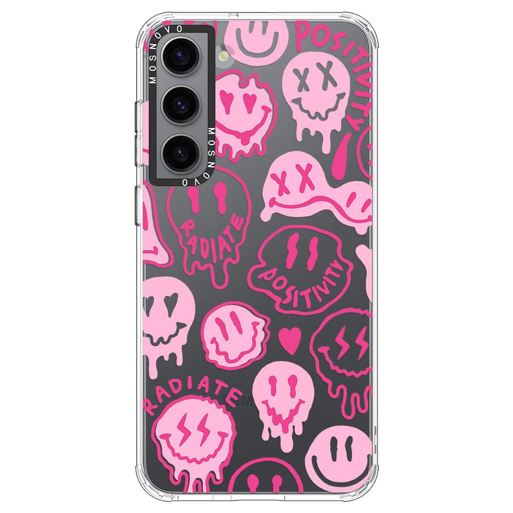 Pink Dripping Smiles Positivity Radiate Face Phone Case - Samsung Galaxy S23 Plus Case - MOSNOVO