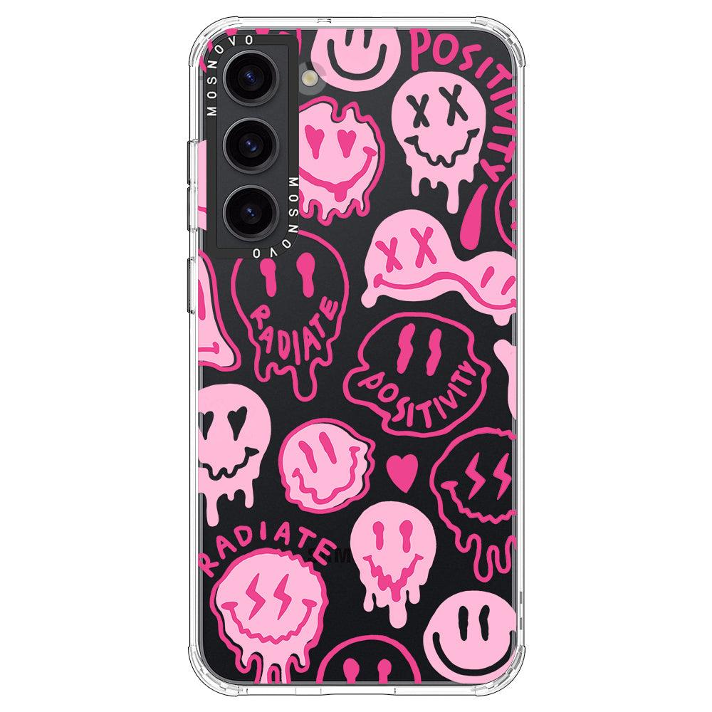 Pink Dripping Smiles Positivity Radiate Face Phone Case - Samsung Galaxy S23 Plus Case - MOSNOVO