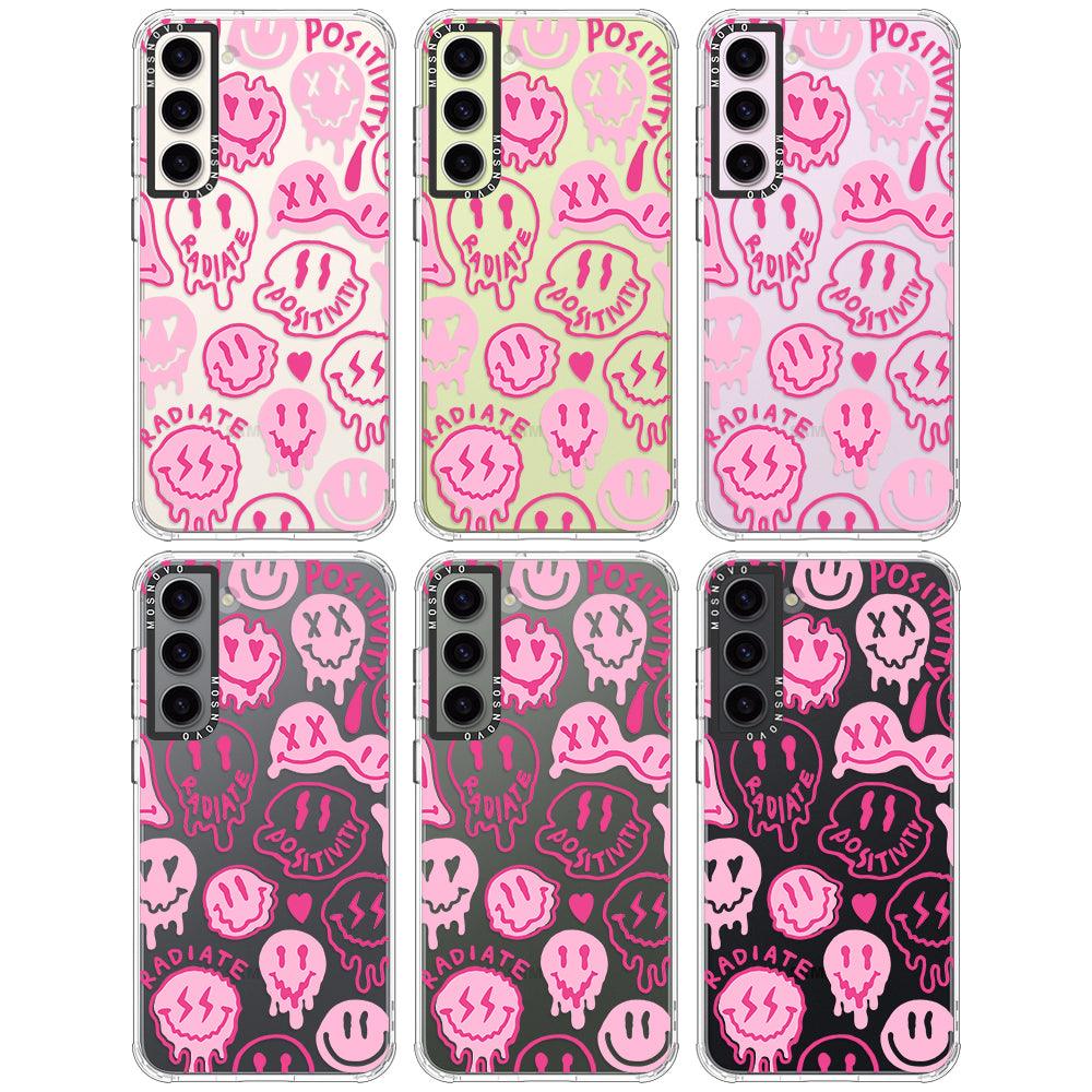 Pink Dripping Smiles Positivity Radiate Face Phone Case - Samsung Galaxy S23 Plus Case - MOSNOVO