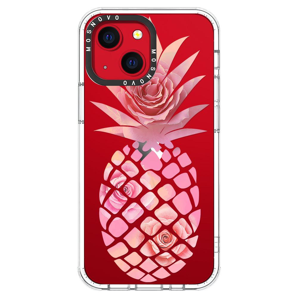 Pink Floral Pineapple Phone Case - iPhone 13 Mini Case - MOSNOVO