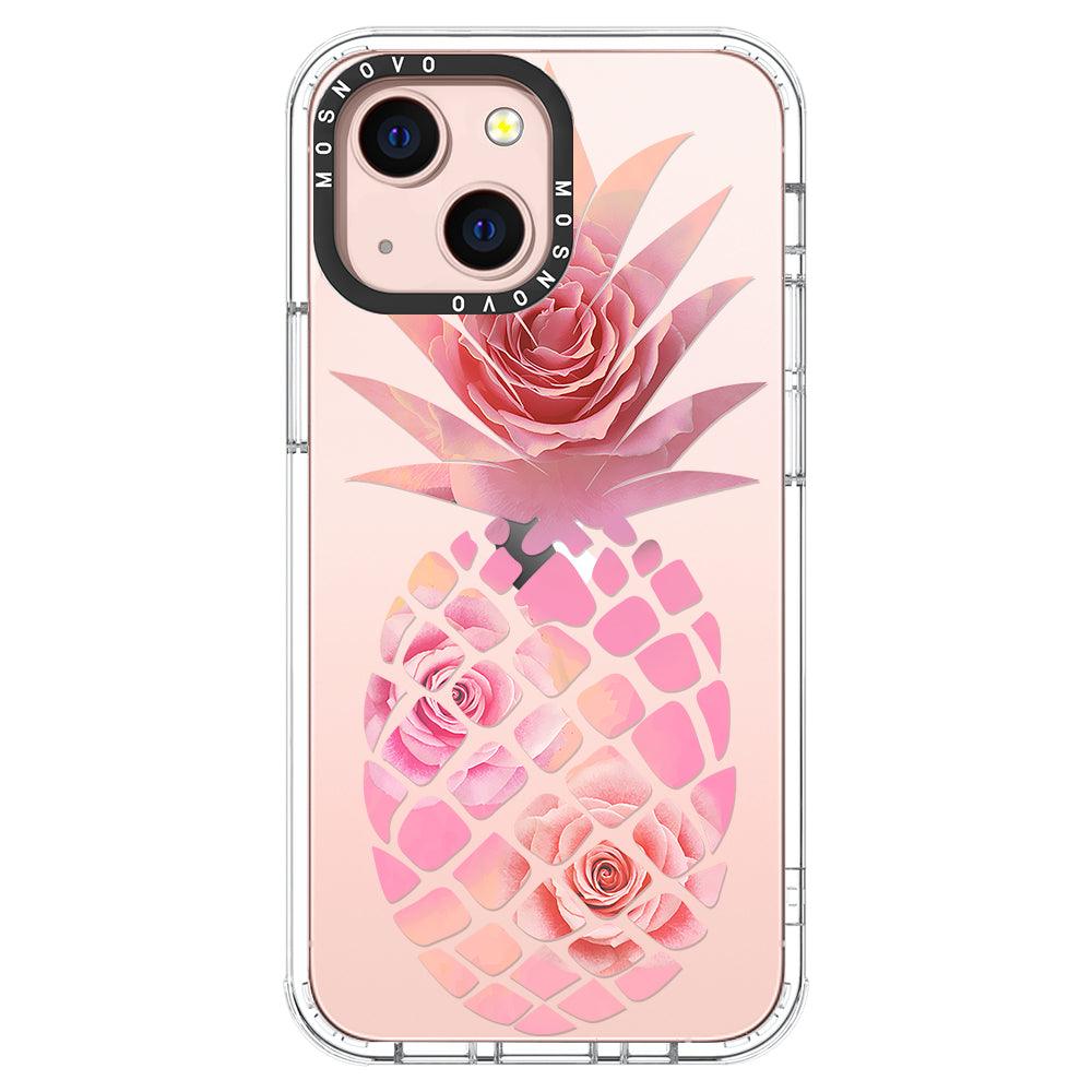 Pink Floral Pineapple Phone Case - iPhone 13 Mini Case - MOSNOVO