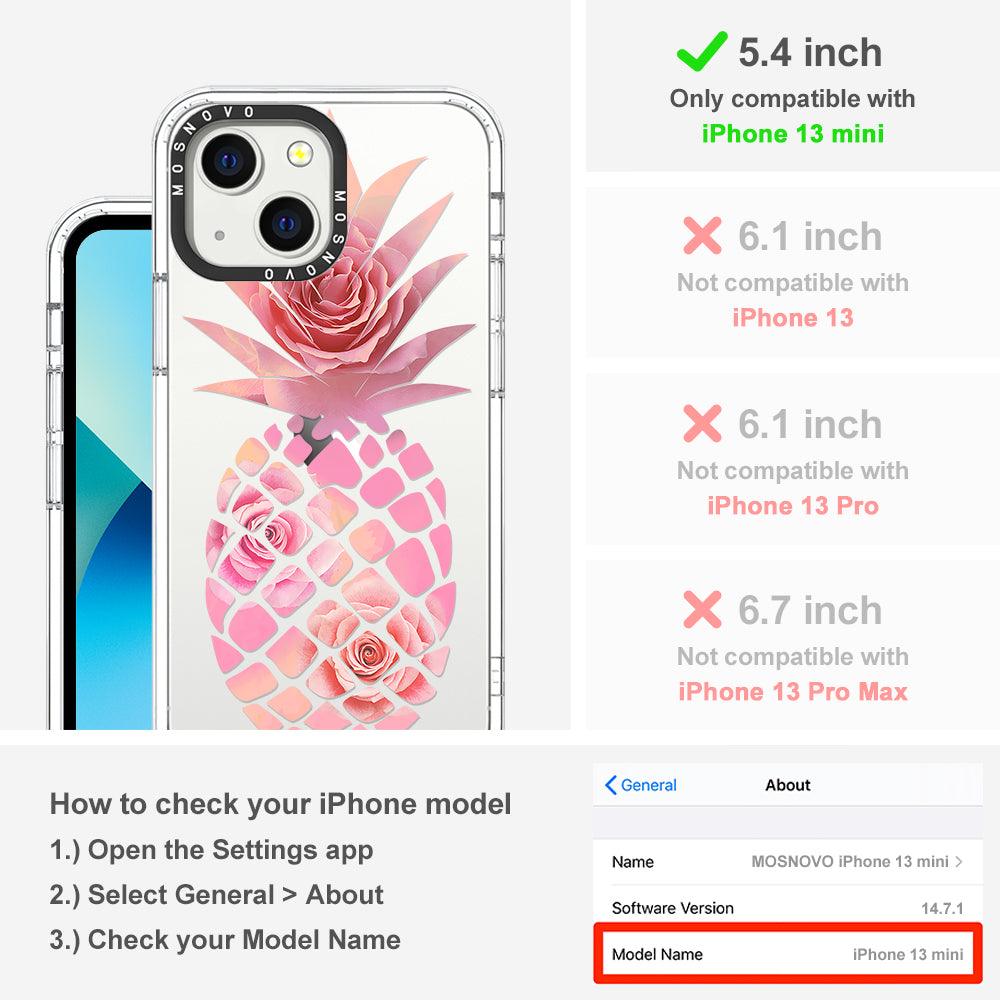 Pink Floral Pineapple Phone Case - iPhone 13 Mini Case - MOSNOVO