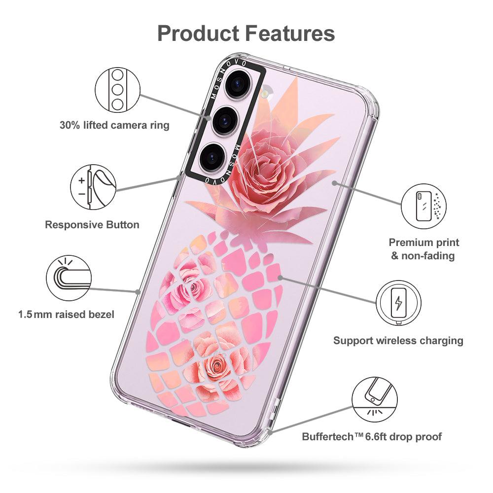 Pink Floral Pineapple Phone Case - Samsung Galaxy S23 Case - MOSNOVO