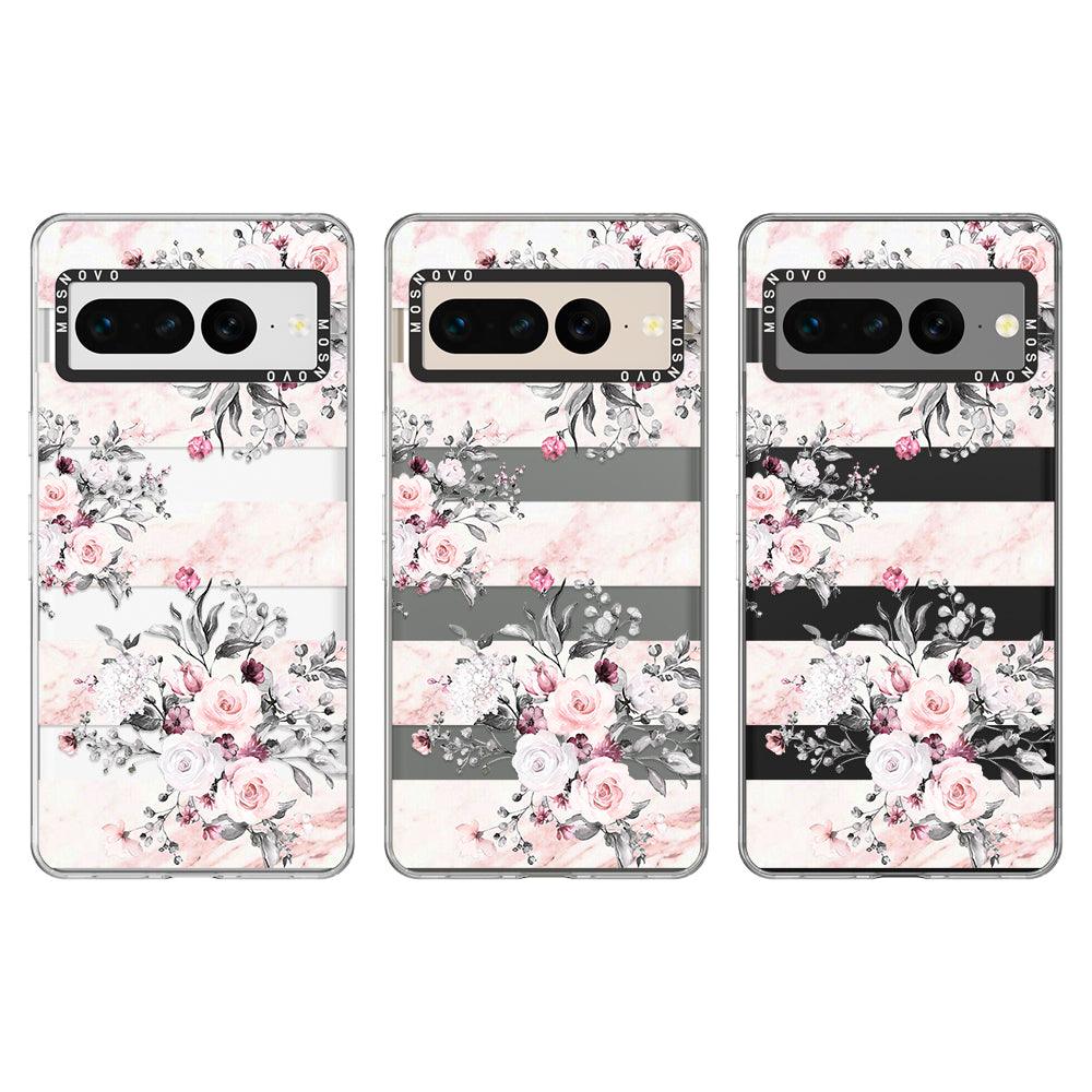 Pink Flower Marble Phone Case - Google Pixel 7 Pro Case - MOSNOVO