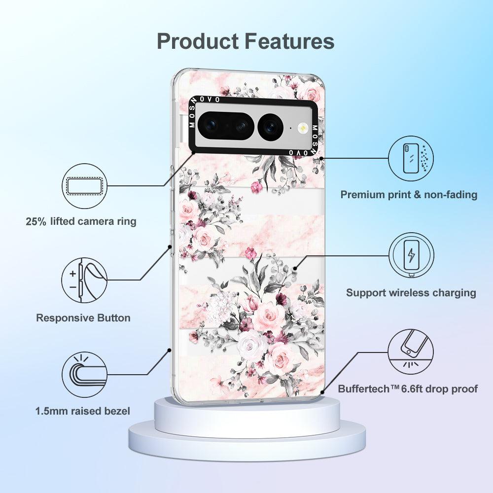 Pink Flower Marble Phone Case - Google Pixel 7 Pro Case - MOSNOVO