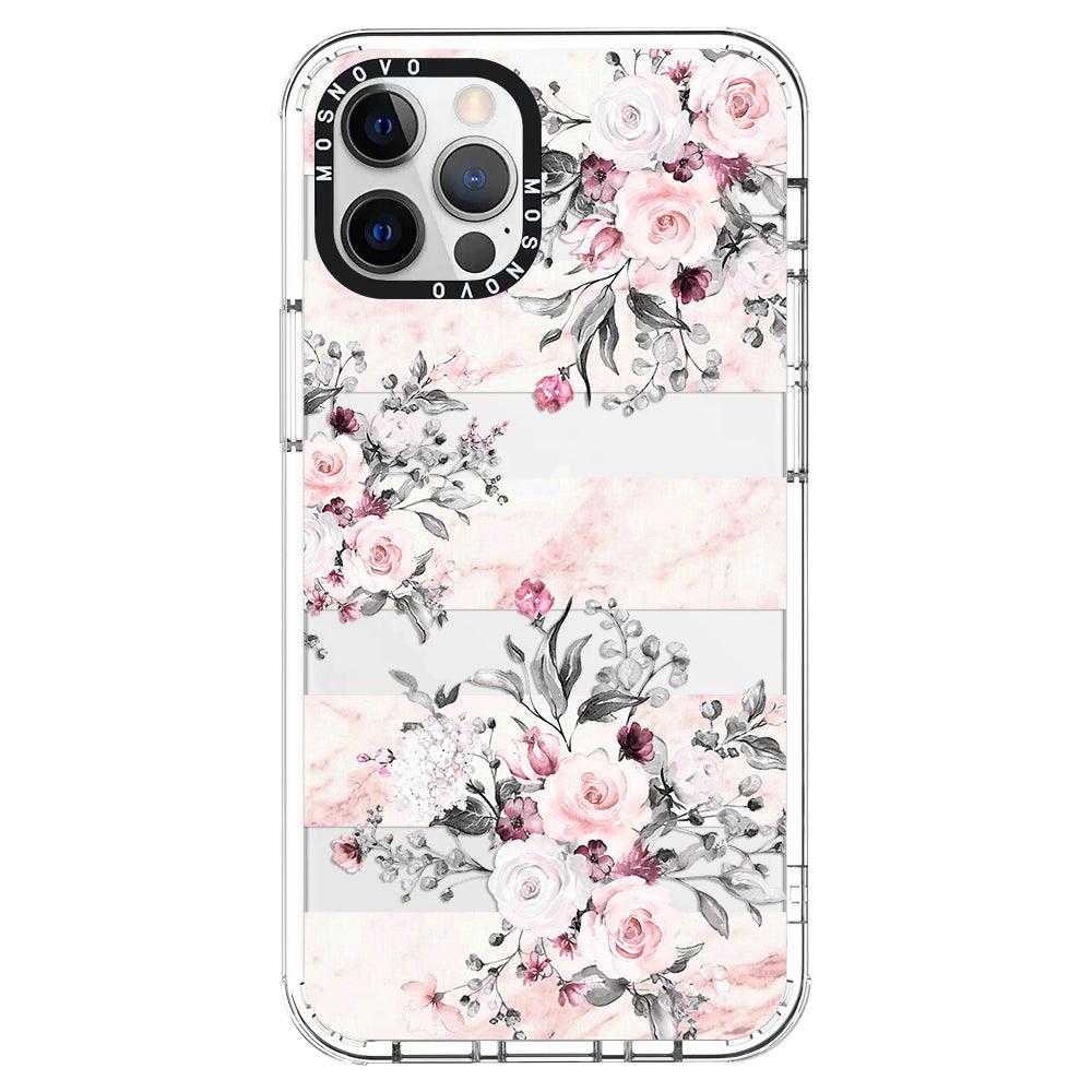 Pink Marble Flowers Phone Case - iPhone 12 Pro Max Case - MOSNOVO