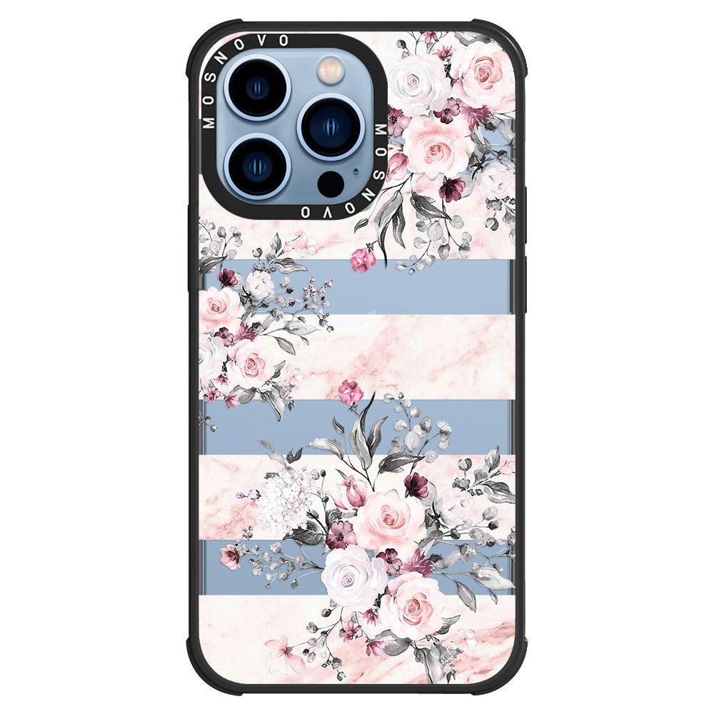 Pink Marble Flowers Phone Case - iPhone 13 Pro Case - MOSNOVO