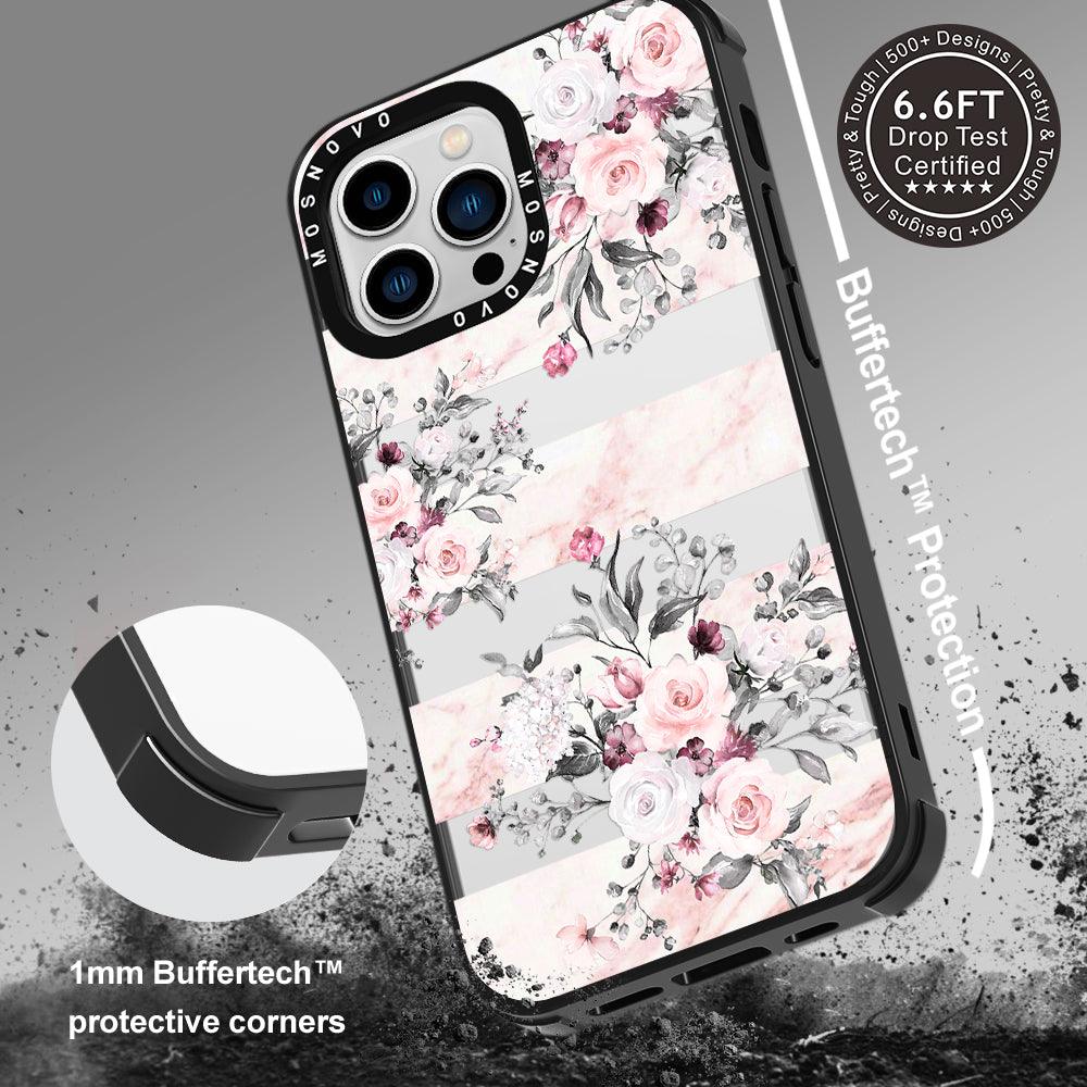 Pink Marble Flowers Phone Case - iPhone 13 Pro Case - MOSNOVO