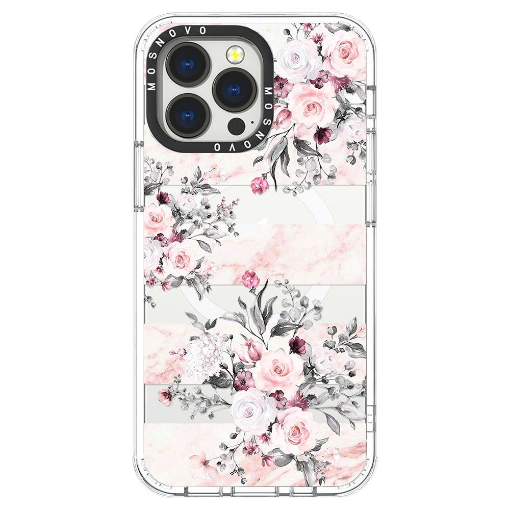 Pink Marble Flowers Phone Case - iPhone 13 Pro Case - MOSNOVO