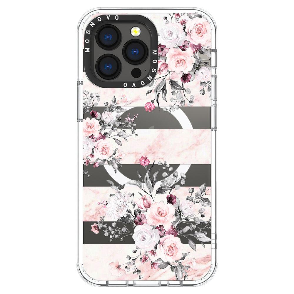 Pink Marble Flowers Phone Case - iPhone 13 Pro Case - MOSNOVO