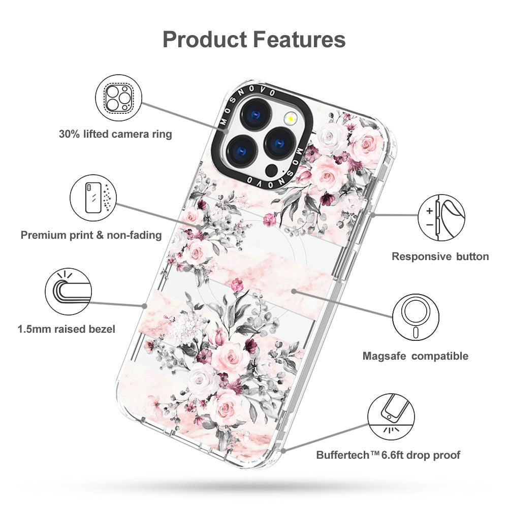 Pink Marble Flowers Phone Case - iPhone 13 Pro Case - MOSNOVO