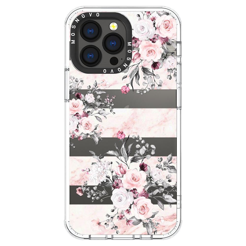 Pink Marble Flowers Phone Case - iPhone 13 Pro Case - MOSNOVO