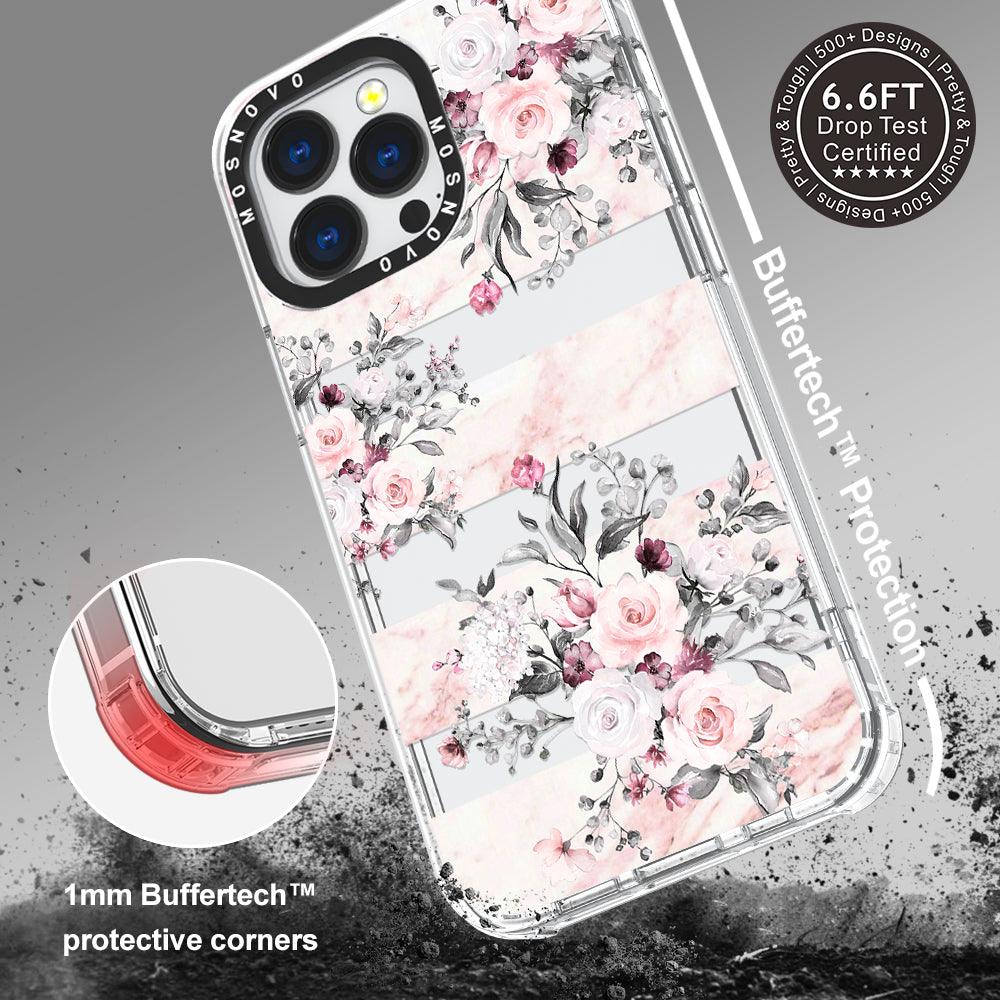 Pink Marble Flowers Phone Case - iPhone 13 Pro Case - MOSNOVO