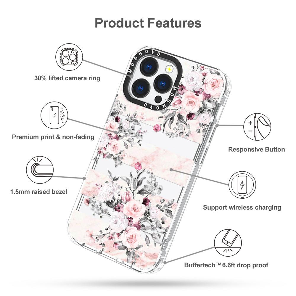 Pink Marble Flowers Phone Case - iPhone 13 Pro Case - MOSNOVO