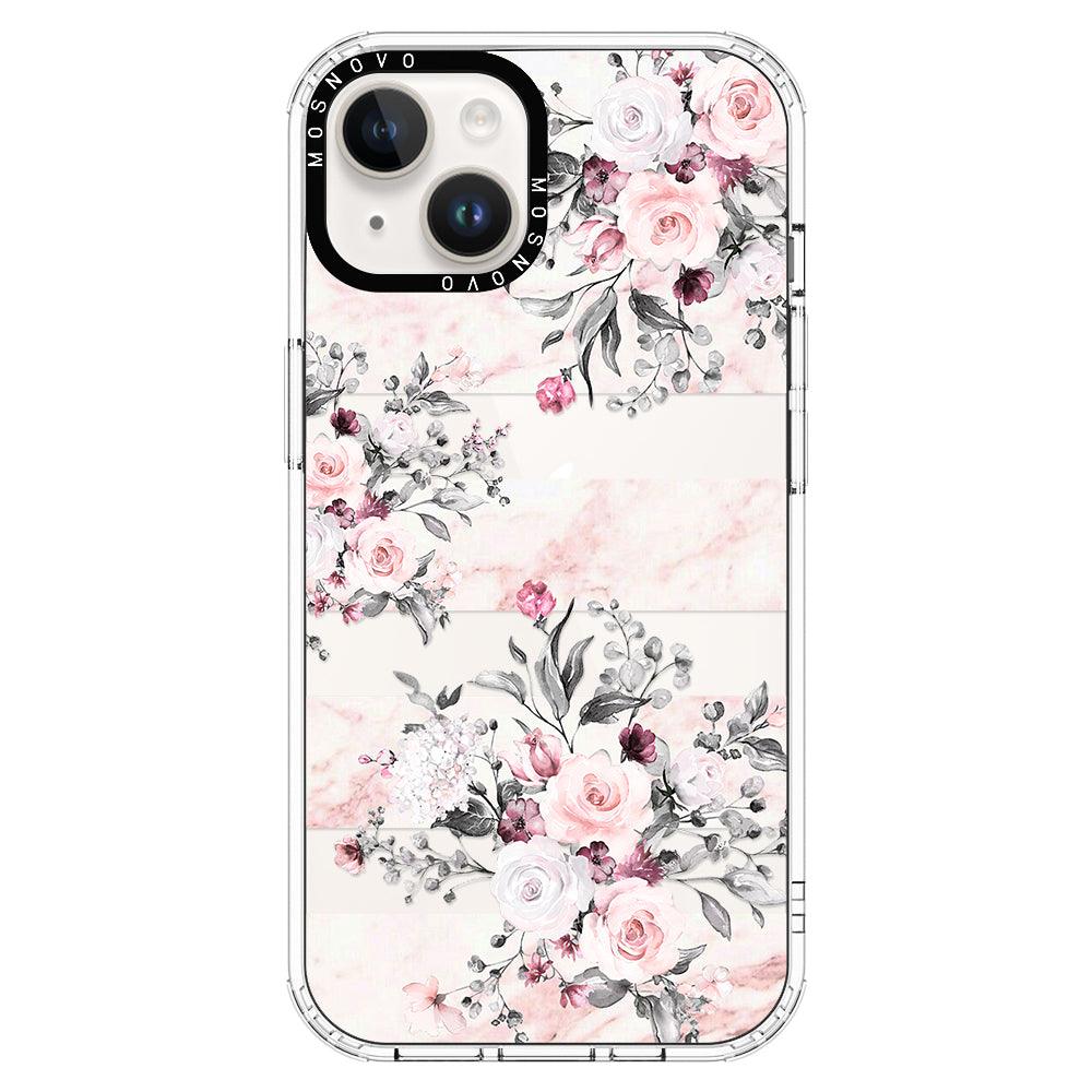 Pink Marble Flowers Phone Case - iPhone 14 Plus Case - MOSNOVO