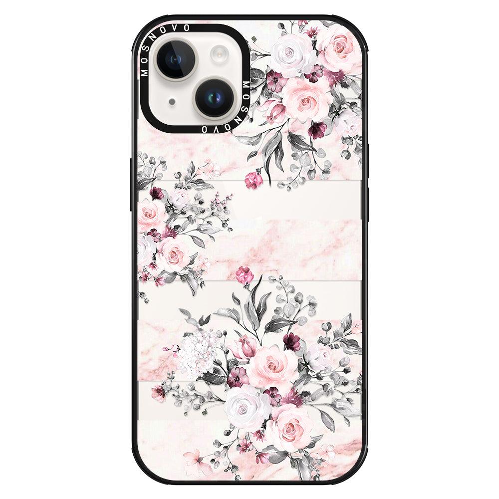 Pink Marble Flowers Phone Case - iPhone 14 Plus Case - MOSNOVO