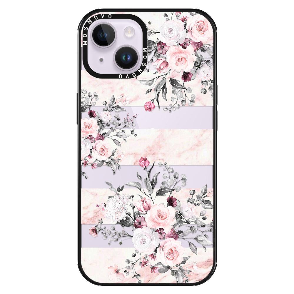 Pink Marble Flowers Phone Case - iPhone 14 Plus Case - MOSNOVO