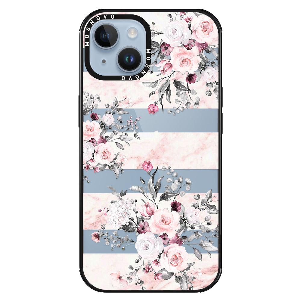 Pink Marble Flowers Phone Case - iPhone 14 Plus Case - MOSNOVO