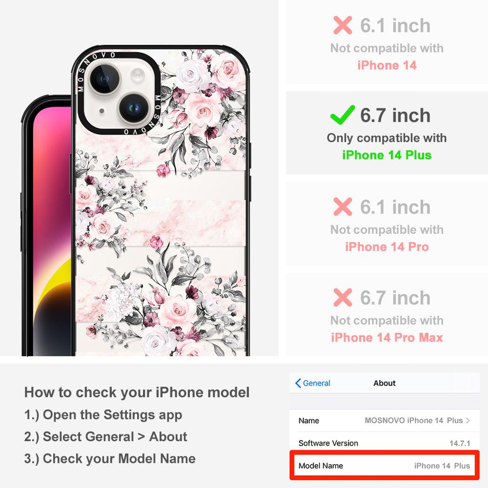 Pink Marble Flowers Phone Case - iPhone 14 Plus Case - MOSNOVO
