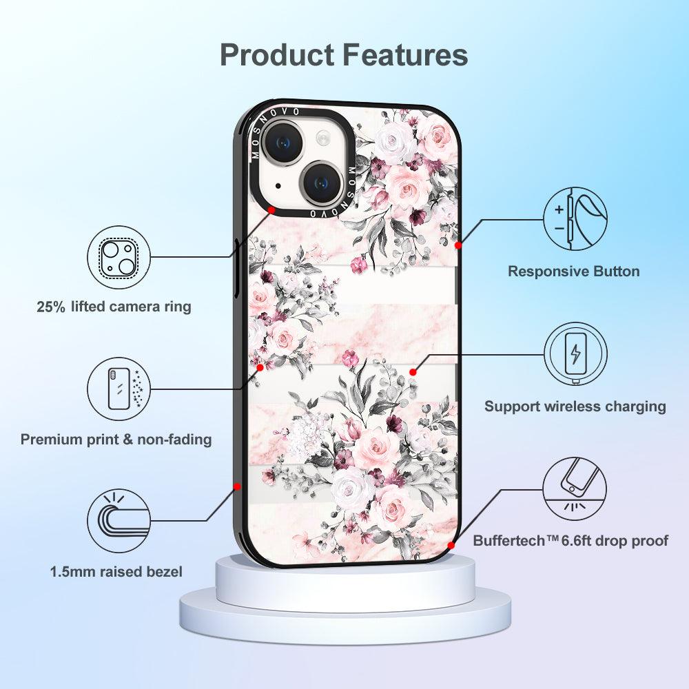 Pink Marble Flowers Phone Case - iPhone 14 Plus Case - MOSNOVO