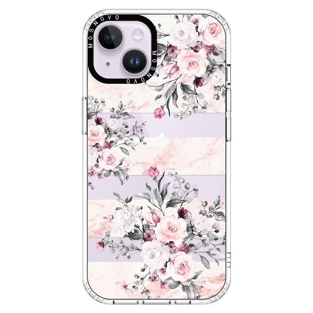 Pink Marble Flowers Phone Case - iPhone 14 Plus Case - MOSNOVO