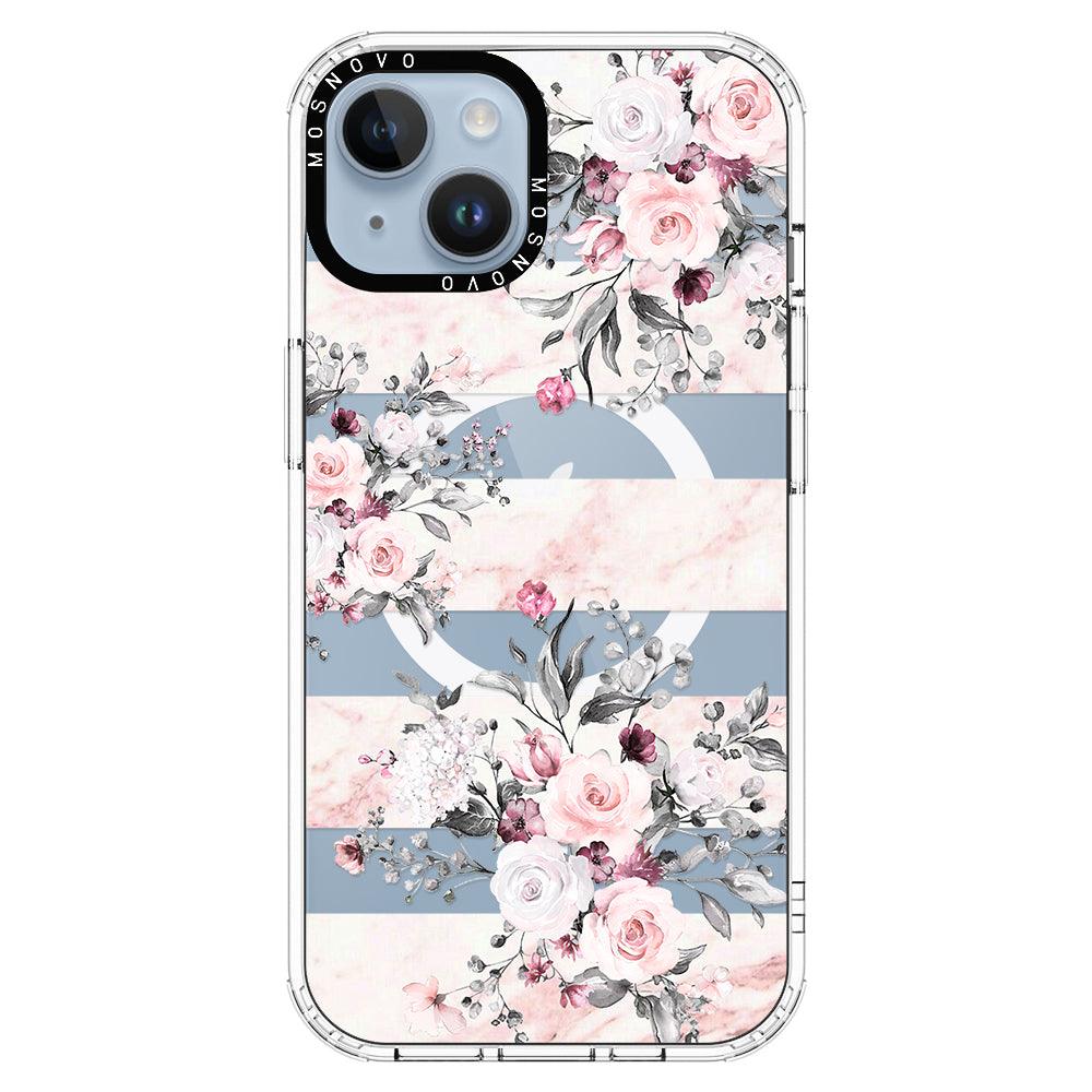 Pink Marble Flowers Phone Case - iPhone 14 Plus Case - MOSNOVO