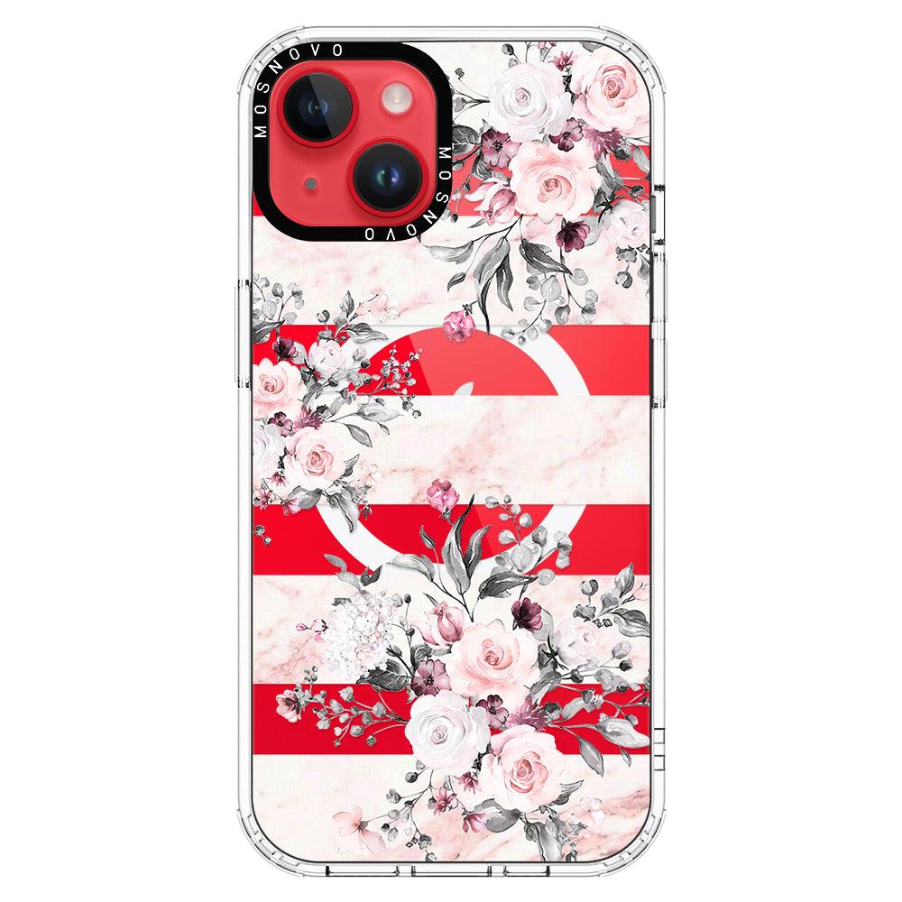 Pink Marble Flowers Phone Case - iPhone 14 Plus Case - MOSNOVO