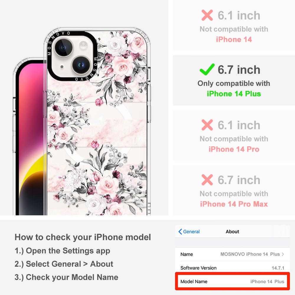Pink Marble Flowers Phone Case - iPhone 14 Plus Case - MOSNOVO