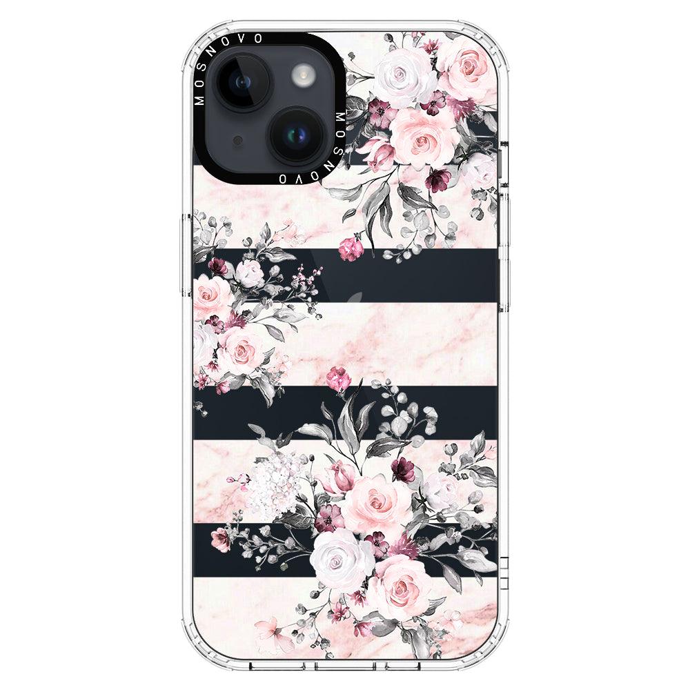 Pink Marble Flowers Phone Case - iPhone 14 Plus Case - MOSNOVO