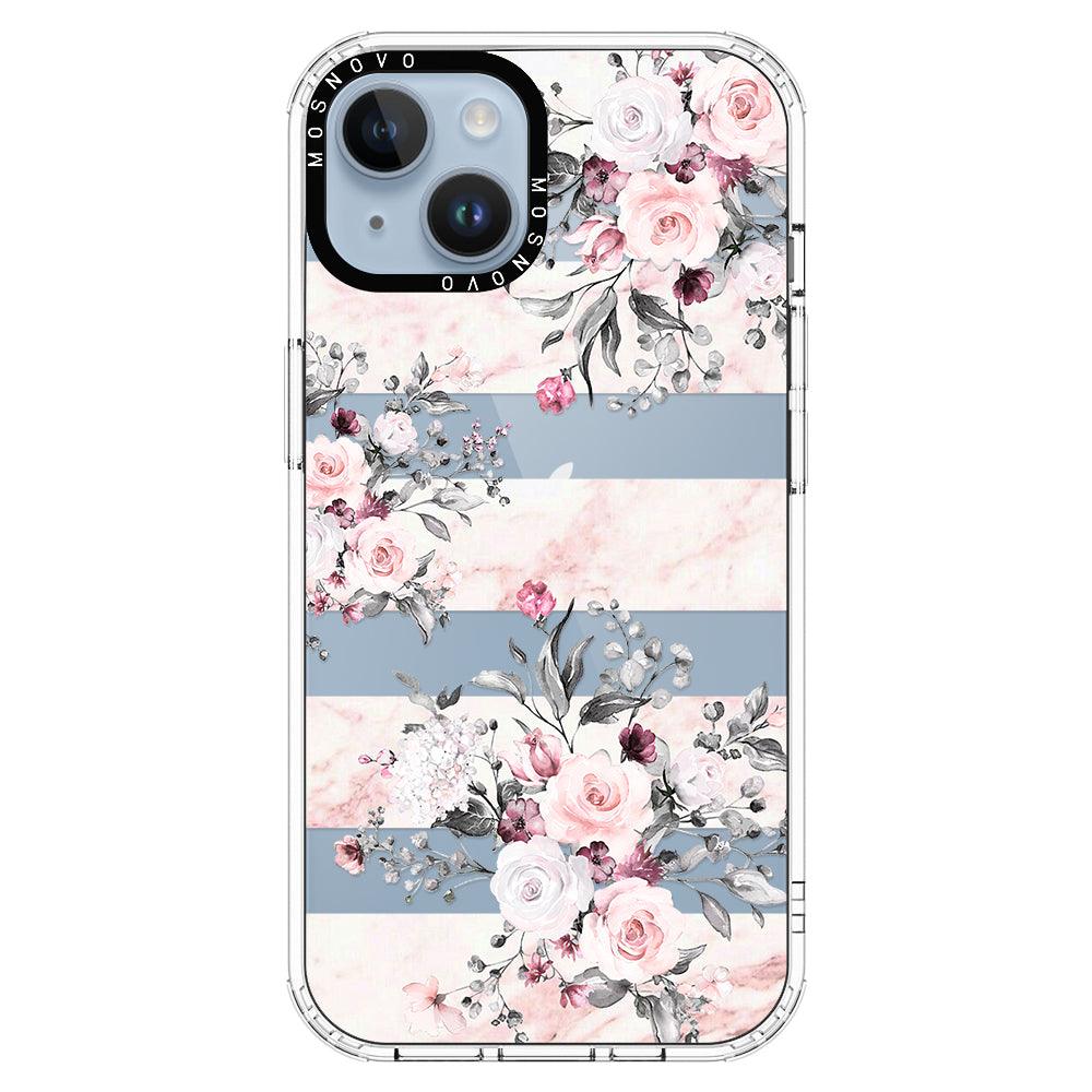 Pink Marble Flowers Phone Case - iPhone 14 Plus Case - MOSNOVO