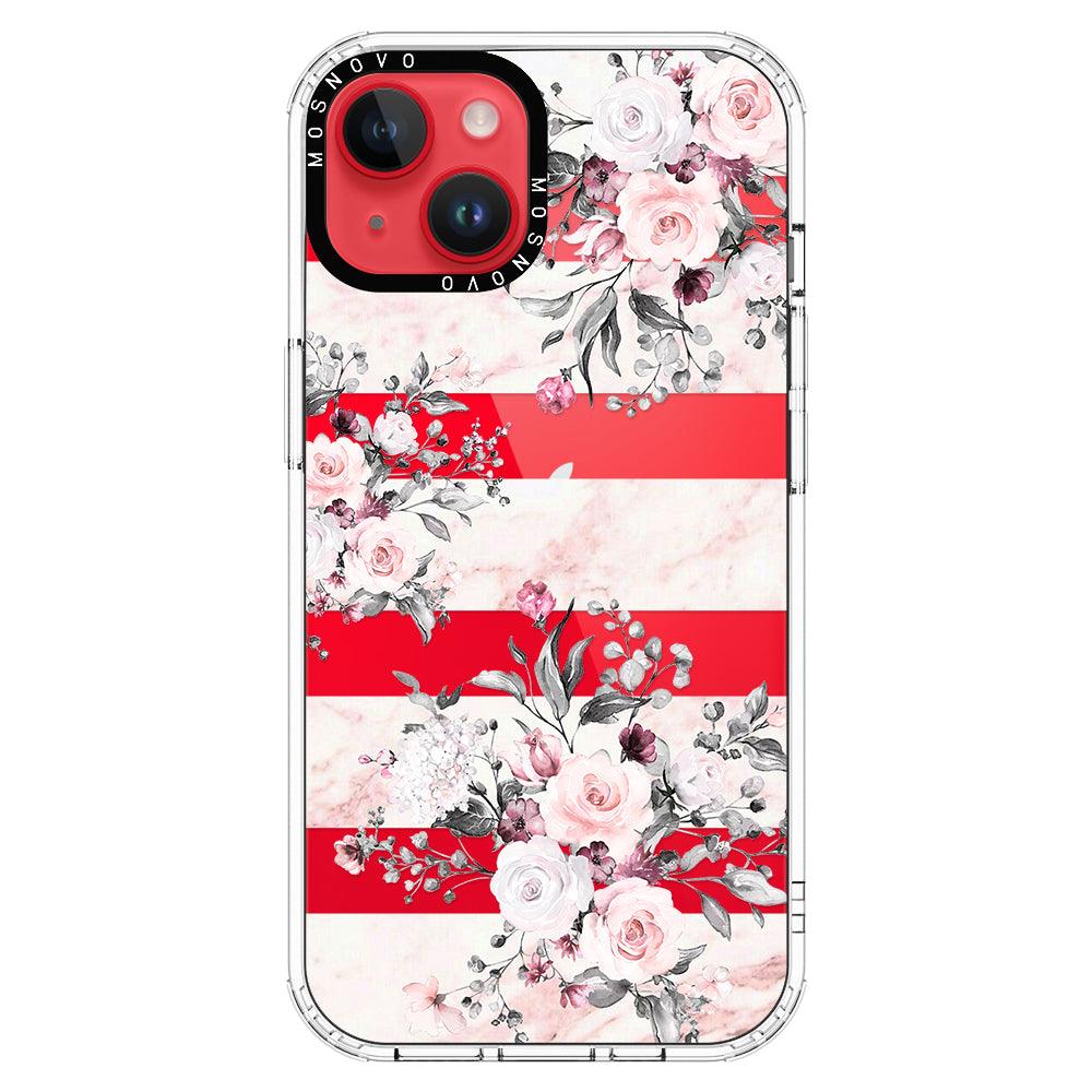 Pink Marble Flowers Phone Case - iPhone 14 Plus Case - MOSNOVO