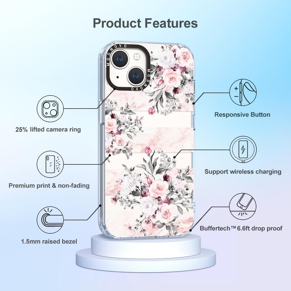 Pink Marble Flowers Phone Case - iPhone 14 Plus Case - MOSNOVO