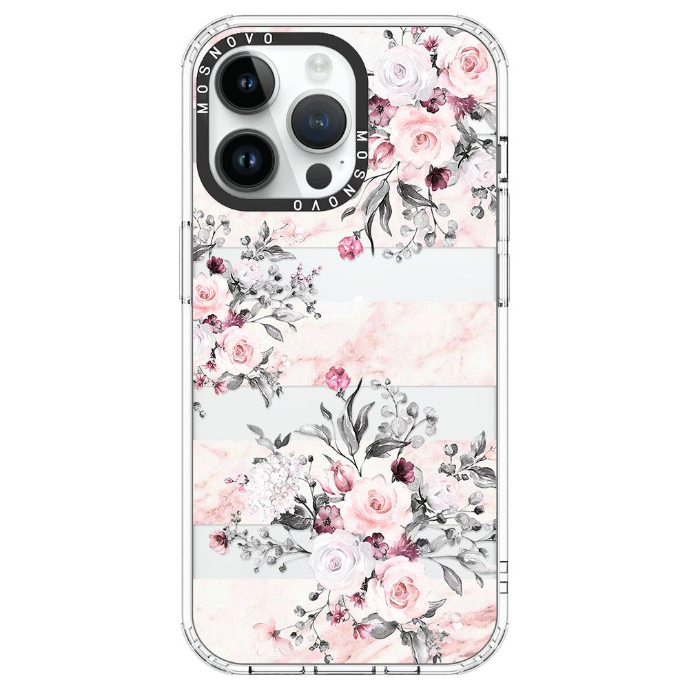 Pink Marble Flowers Phone Case - iPhone 14 Pro Max Case - MOSNOVO