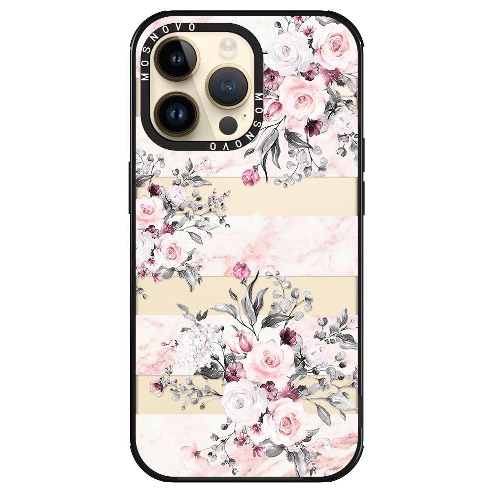 Pink Marble Flowers Phone Case - iPhone 14 Pro Max Case - MOSNOVO