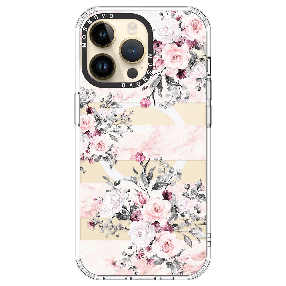 Pink Marble Flowers Phone Case - iPhone 14 Pro Max Case - MOSNOVO