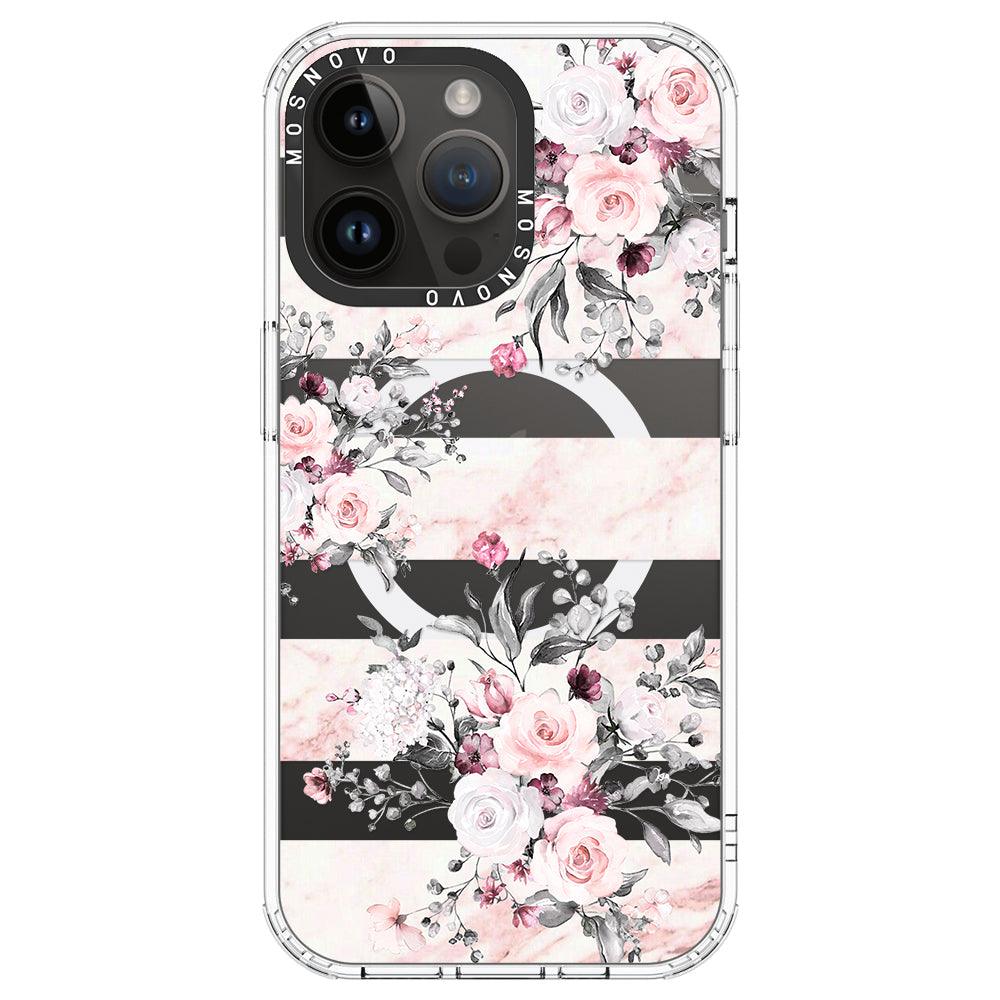 Pink Marble Flowers Phone Case - iPhone 14 Pro Max Case - MOSNOVO