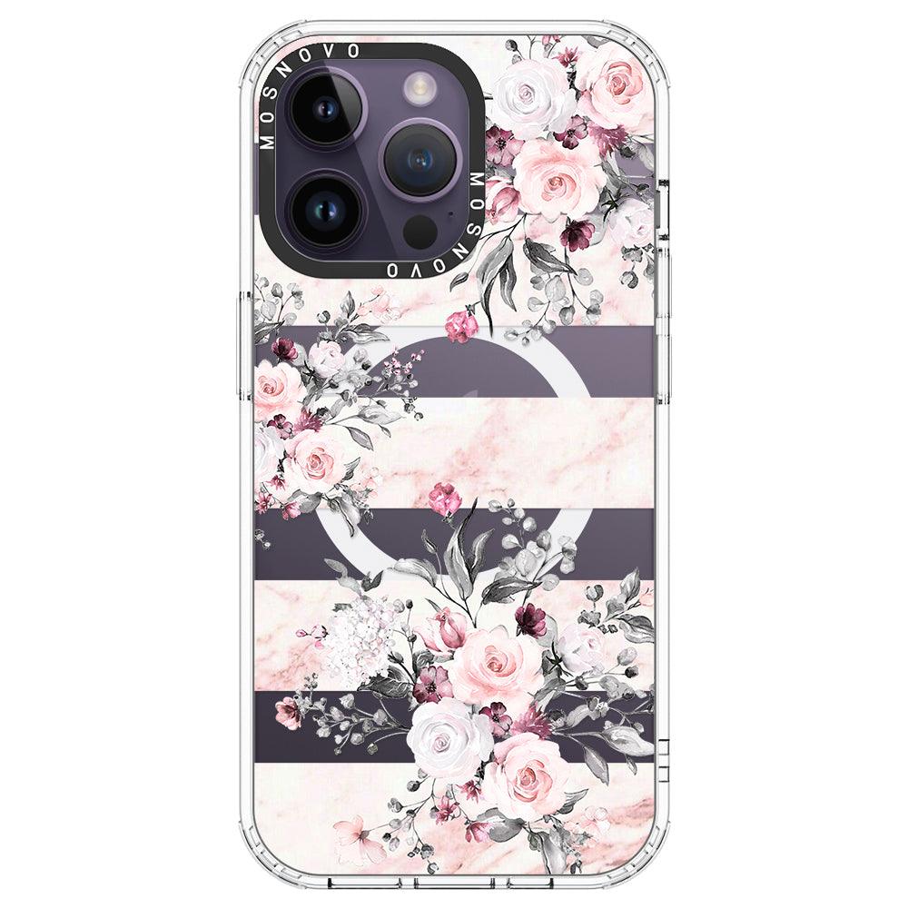 Pink Marble Flowers Phone Case - iPhone 14 Pro Max Case - MOSNOVO