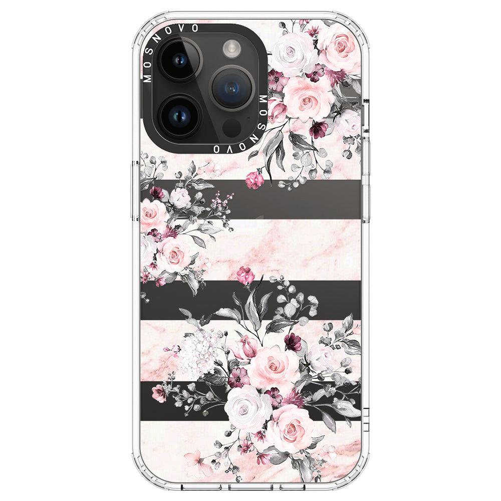 Pink Marble Flowers Phone Case - iPhone 14 Pro Max Case - MOSNOVO