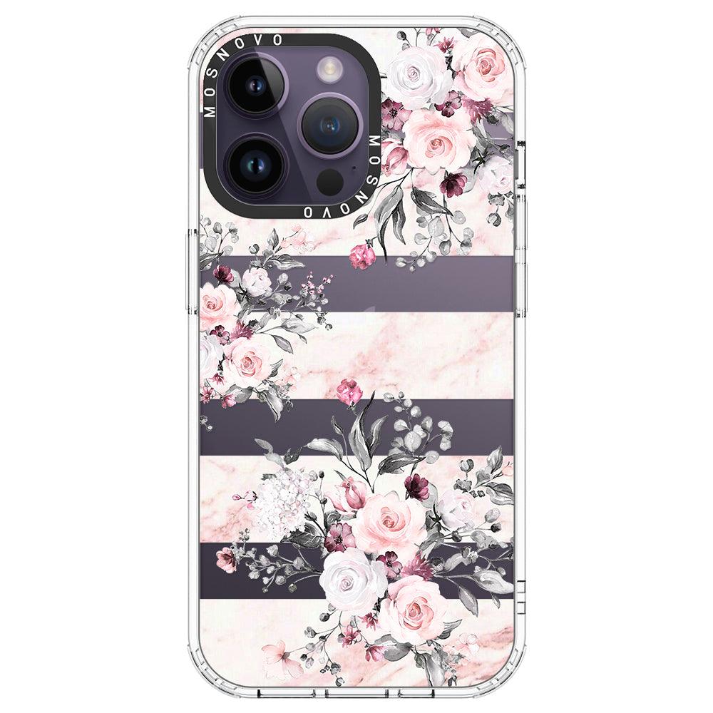 Pink Marble Flowers Phone Case - iPhone 14 Pro Max Case - MOSNOVO