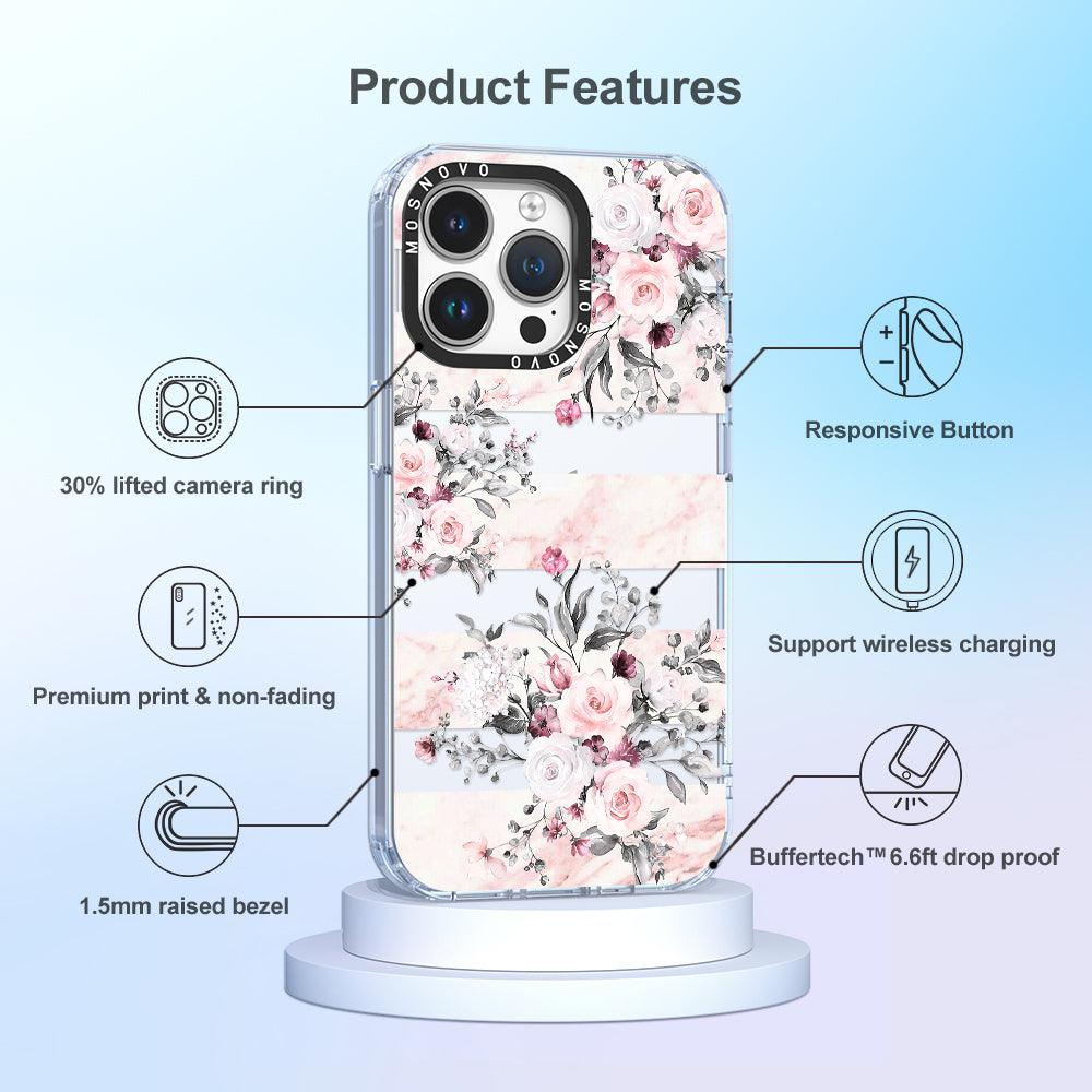 Pink Marble Flowers Phone Case - iPhone 14 Pro Max Case - MOSNOVO