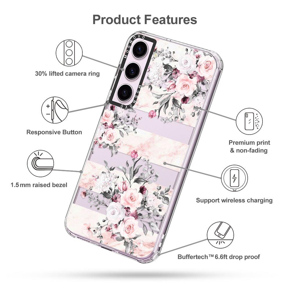 Pink Flower Marble Phone Case - Samsung Galaxy S23 Case - MOSNOVO