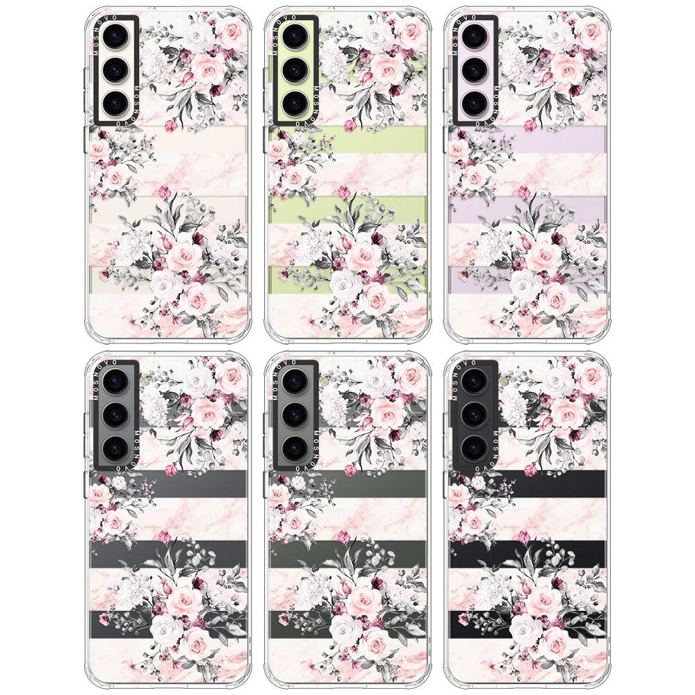 Pink Flower Marble Phone Case - Samsung Galaxy S23 Case - MOSNOVO