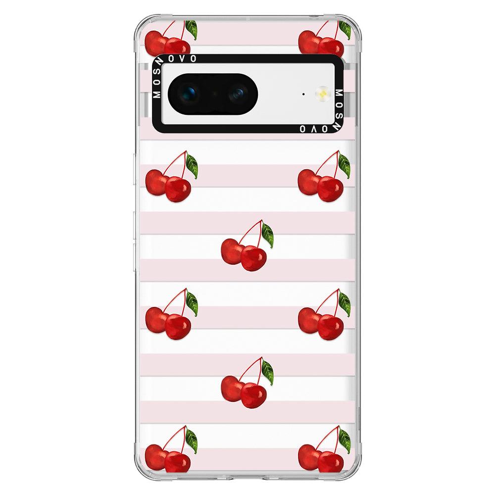 Pink Stripes Cherry Phone Case - Google Pixel 7 Case - MOSNOVO