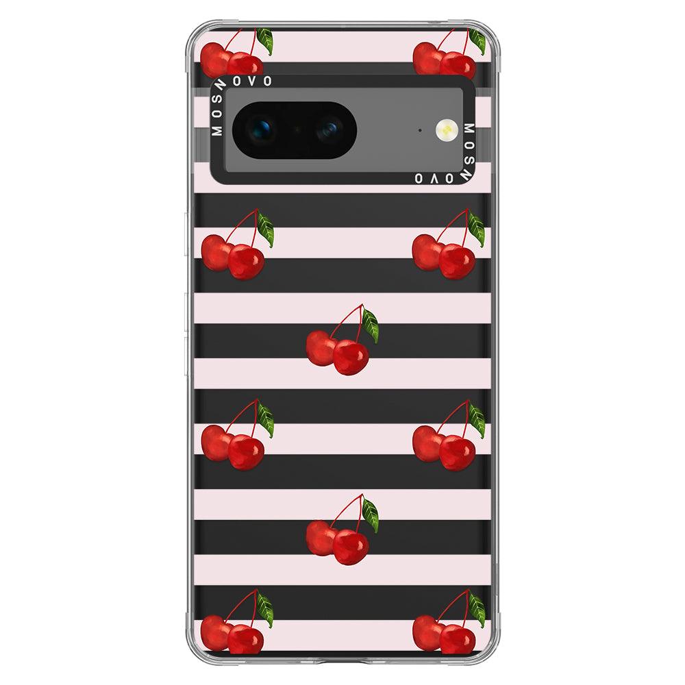 Pink Stripes Cherry Phone Case - Google Pixel 7 Case - MOSNOVO